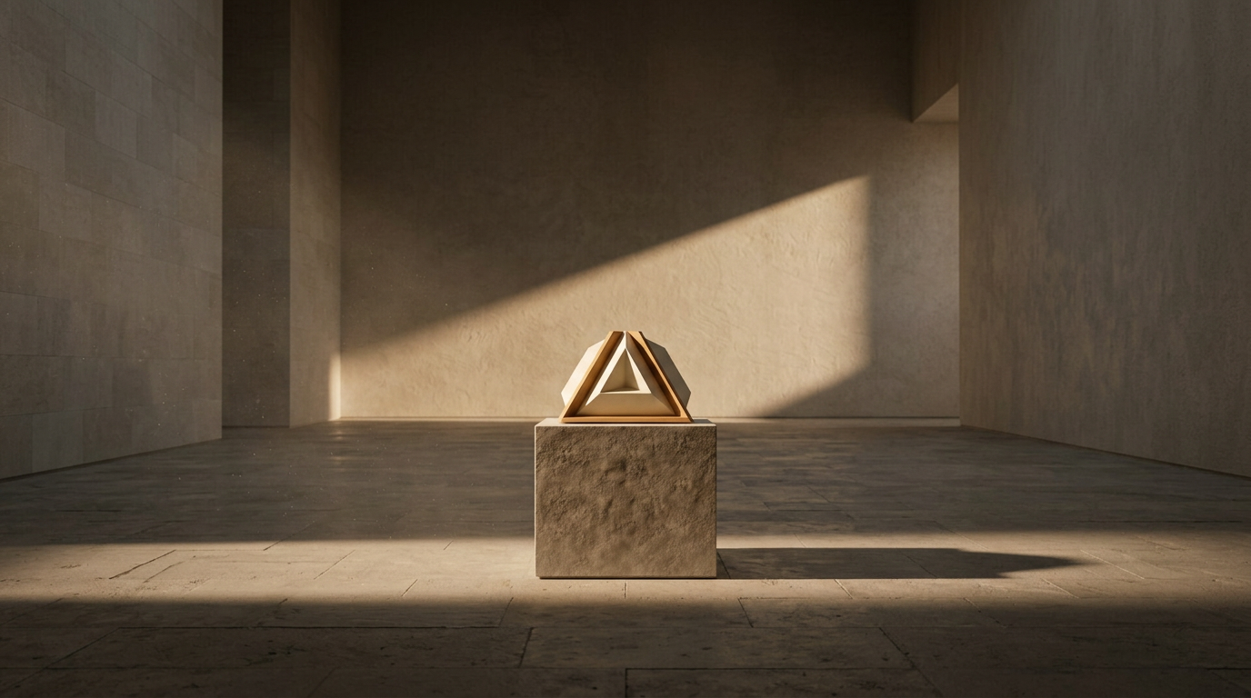 The loudspeaker on a limestone plinth in an empty hall
